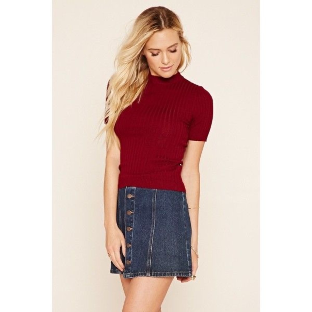 burgundy/red mock neck